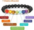 10 Pieces Lava Rock Chakra Bracelets Stress Relief Yoga Beads Aromatherapy Essential Oil Diffuser Elastic Bracelets for Women Men