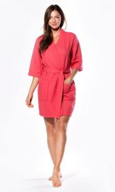 Kimono robes for Women Waffle Cotton robe, Short V (Option: Neck For Female Sleepwear Loungewear bridal party bridesmaid wedding  Coral  Large)