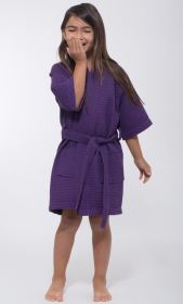 Kimono robes for Kids Waffle Cotton robe, Short V (Option: Neck For Girls Sleepwear Loungewear Bridal Party Flower Girl Wedding  Purple  Large)