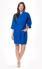 Kimono robes for Women Waffle Cotton robe, Short V (Option: Neck For Female Sleepwear Loungewear bridal party bridesmaid wedding  Lapis Blue  Large)