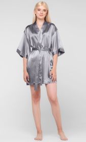 Kimono robes for Women Satin Silk lingerie robe, Short V (Option: Neck For Female Sleepwear Loungewear bridal party bridesmaid wedding  Gray  XXLarge)