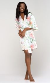 Kimono robes for Women Satin Silk lingerie robe, Short V (Option: Neck For Female Sleepwear Loungewear bridal party bridesmaid wedding  Floral WhiteXXLarge)