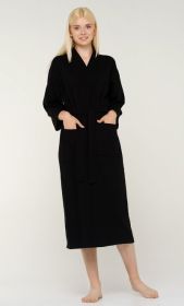 Womens Long Waffle Kimono Lightweight Turkish Cotton Robe, Hotel Spa Bathrobe for Women (Option: Adult  Unisex  Black  One Size)