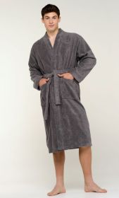 Plush Soft Warm, Robe for Mens Terry Turkish Bathrobe Cotton Towel Robe, Comfy Men's Robe Long Kimono Adult for Hot Tub Shower (Option: Gray  One Size)