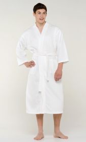 Mens Long Waffle Kimono Lightweight Turkish Cotton Robe, Hotel Spa Bathrobe for Man (Option: Adult  Unisex  White  One Size)