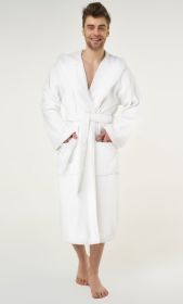 Plush Soft Warm, Robe for Mens Terry Turkish Bathrobe Cotton Towel Robe, Comfy Men's Robe Long Hooded Adult for Hot Tub Shower (Option: White  One Size)