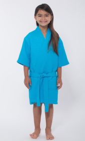 Kimono robes for Kids Waffle Cotton robe, Short V (Option: Neck For Girls Sleepwear Loungewear Bridal Party Flower Girl Wedding  Turquoise  Large)