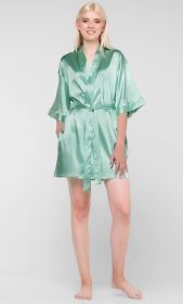 Kimono robes for Women Satin Silk lingerie robe, Short V (Option: Neck For Female Sleepwear Loungewear bridal party bridesmaid wedding  Mint Green  XLarge)