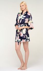 Kimono robes for Women Satin Silk lingerie robe, Short V (Option: Neck For Female Sleepwear Loungewear bridal party bridesmaid wedding  Floral Navy  XLarge)