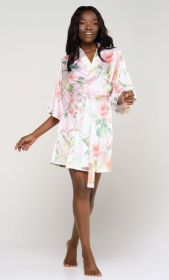 Kimono robes for Women Satin Silk lingerie robe, Short V (Option: Neck For Female Sleepwear Loungewear bridal party bridesmaid wedding  Floral Pink  XLarge)
