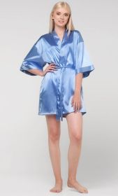 Kimono robes for Women Satin Silk lingerie robe, Short V (Option: Neck For Female Sleepwear Loungewear bridal party bridesmaid wedding  Air Blue  XXLarge)
