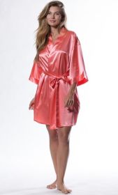Kimono robes for Women Satin Silk lingerie robe, Short V (Option: Neck For Female Sleepwear Loungewear bridal party bridesmaid wedding  Light Coral  XLarge)