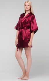 Kimono robes for Women Satin Silk lingerie robe, Short V (Option: Neck For Female Sleepwear Loungewear bridal party bridesmaid wedding  Wine Red  XLarge)