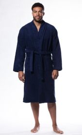 Plush Soft Warm, Robe for Mens Terry Turkish Bathrobe Cotton Towel Robe, Comfy Men's Robe Long Kimono Adult for Hot Tub Shower (Option: Navy Blue  One Size)
