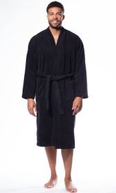 Plush Soft Warm, Robe for Mens Terry Turkish Bathrobe Cotton Towel Robe, Comfy Men's Robe Long Kimono Adult for Hot Tub Shower (Option: Black   One Size)