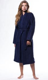 Plush Soft Warm, Robe for Women Terry Turkish Bathrobe Cotton Towel Robe, Comfy Women's Robe Long Kimono Adult for Hot Tub Shower (Option: Navy  One Size)