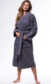 Plush Soft Warm, Robe for Women Terry Turkish Bathrobe Cotton Towel Robe, Comfy Women's Robe Long Kimono Adult for Hot Tub Shower (Option: Gray  One Size)