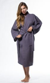 Womens Long Waffle Kimono Lightweight Cotton Robe, Hotel Spa Bathrobe for Women (Option: Adult  Unisex  Charcoal  One Size)