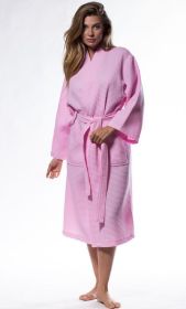 Womens Long Waffle Kimono Lightweight Cotton Robe, Hotel Spa Bathrobe for Women (Option: Adult  Unisex  Pink  One Size)