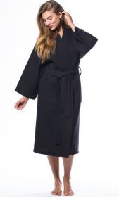 Womens Long Waffle Kimono Lightweight Cotton Robe, Hotel Spa Bathrobe for Women (Option: Adult  Unisex  Black  One Size)