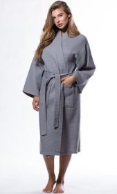 Womens Long Waffle Kimono Lightweight Cotton Robe, Hotel Spa Bathrobe for Women (Option: Adult  Unisex  Gray  One Size)