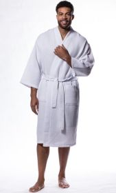 Mens Long Waffle Kimono Lightweight Cotton Robe, Hotel Spa Bathrobe for Men (Option: Adult  Unisex  White  One Size)