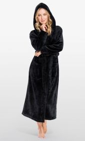 Plush Soft Warm, Robe for Women Fleece Bathrobe for Women, Comfy Women's Robe Long (Option: Hooded  Adult Sleepwear Loungewear  Black  Large)