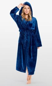 Plush Soft Warm, Robe for Women Fleece Bathrobe for Women, Comfy Women's Robe Long (Option: Hooded  Adult Sleepwear Loungewear  Navy Blue  Large)