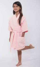 Kimono robes for Kids Waffle Cotton robe, Short V (Option: Neck For Girls Sleepwear Loungewear Bridal Party Flower Girl Wedding  Blush Pink  Small)