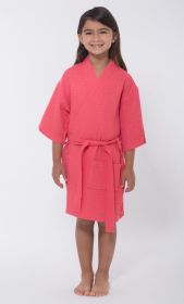 Kimono robes for Kids Waffle Cotton robe, Short V (Option: Neck For Girls Sleepwear Loungewear Bridal Party Flower Girl Wedding  Coral   Small)