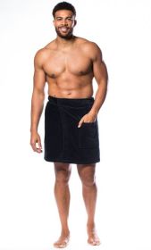 Turkish  Cotton Towel Wrap for Men for bulk Spa Bath Wraps with Elastic Velcro, Comfy Men's  Short Adult for Hot Tub Shower Sauna (Option: Black  One Size)