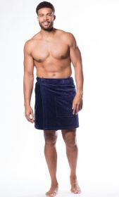 Turkish  Cotton Towel Wrap for Men for bulk Spa Bath Wraps with Elastic Velcro, Comfy Men's  Short Adult for Hot Tub Shower Sauna (Option: Navy  One Size)