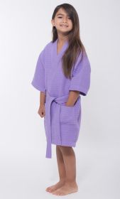 Kimono robes for Kids Waffle Cotton robe, Short V (Option: Neck For Girls Sleepwear Loungewear Bridal Party Flower Girl Wedding  Lavender  Medium)
