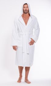 Men's White  Plush Soft Warm Fleece Bathrobe with Hood, Comfy Men's Robe (Option: Large / XLarge)