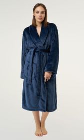 Navy Blue Super Soft Tahoe Microfleece Shawl Collar Robe | RobeMart (Option: One Size)