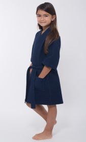 Kimono robes for Kids Waffle Cotton robe, Short V (Option: Neck For Girls Sleepwear Loungewear Bridal Party Flower Girl Wedding  Navy Blue  Small)