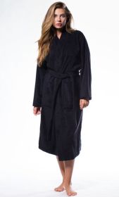 Plush Soft Warm, Robe for Women Terry Turkish Bathrobe Cotton Towel Robe, Comfy Women's Robe Long Kimono Adult for Hot Tub Shower (Option: Black  S/M)