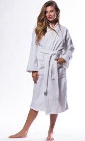 Plush Soft Warm, Robe for Women Terry Turkish Bathrobe Cotton Towel Robe, Comfy Women's Robe Long Kimono Adult for Hot Tub Shower (Option: White  S/M)