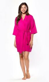 Kimono robes for Women Waffle Cotton robe, Short V (Option: Neck For Female Sleepwear Loungewear bridal party bridesmaid wedding  Fuchsia  Small / Medium)