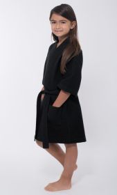 Kimono robes for Kids Waffle Cotton robe, Short V (Option: Neck For Girls Sleepwear Loungewear Bridal Party Flower Girl Wedding  Black  Small)
