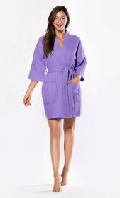 Kimono robes for Women Waffle Cotton robe, Short V (Option: Neck For Female Sleepwear Loungewear bridal party bridesmaid wedding  Lavender  Small / Medium)