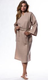 Womens Long Waffle Kimono Lightweight Cotton Robe, Hotel Spa Bathrobe for Women (Option: Adult  Unisex  Taupe  Small / Medium)