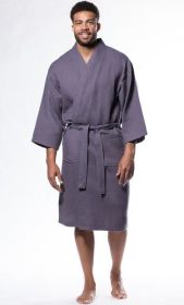Mens Long Waffle Kimono Lightweight Cotton Robe, Hotel Spa Bathrobe for Men (Option: Adult  Unisex  Charcoal  Small / Medium)