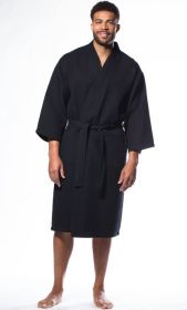 Mens Long Waffle Kimono Lightweight Cotton Robe, Hotel Spa Bathrobe for Men (Option: Adult  Unisex  Black  Small / Medium)