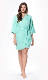 Kimono robes for Women Waffle Cotton robe, Short V (Option: Neck For Female Sleepwear Loungewear bridal party bridesmaid wedding  Mint Green  Small / Medium)