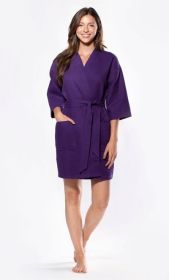 Kimono robes for Women Waffle Cotton robe, Short V (Option: Neck For Female Sleepwear Loungewear bridal party bridesmaid wedding  Purple  Small / Medium)