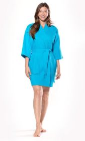 Kimono robes for Women Waffle Cotton robe, Short V (Option: Neck For Female Sleepwear Loungewear bridal party bridesmaid wedding  Turquoise  Small / Medium)