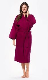 Womens Long Waffle Kimono Lightweight Cotton Robe, Hotel Spa Bathrobe for Women (Option: Adult  Unisex  Wine Red  Small / Medium)
