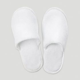 White Closed Toe Adult Unisex Terry Cloth, Velour Cotton Hotel  Spa Slippers for House guest, Travel, Guests Room One Size 6 pack wholesale (Option: RobeMart)