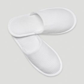 White Closed Toe Adult Unisex Waffle Weave Cotton Hotel  Spa Slippers for House guest, Travel, Guests Room One Size 6 pack wholesale (Option: by RobeMart)